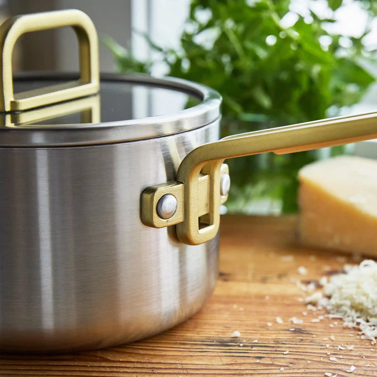 Stanley Tucci™ Stainless Steel Ceramic Nonstick 2-Quart Saucepan with Lid | Champagne Handles