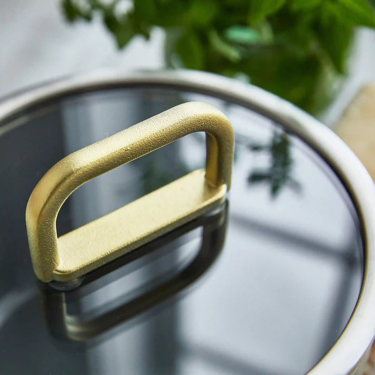 Stanley Tucci™ Stainless Steel Ceramic Nonstick 2-Quart Saucepan with Lid | Champagne Handles