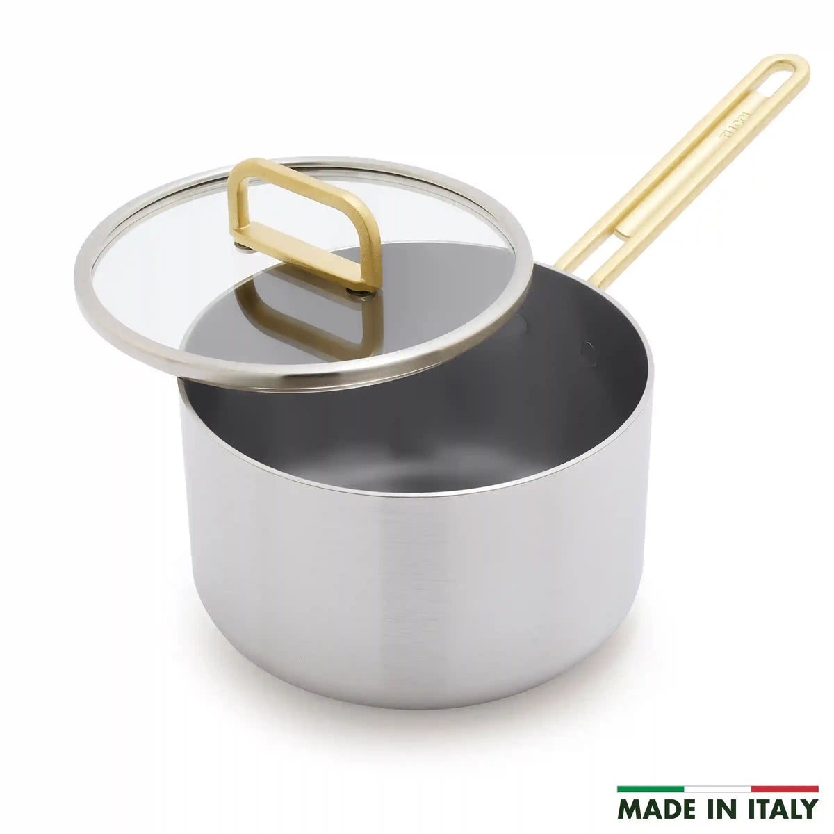 Stanley Tucci™ Stainless Steel Ceramic Nonstick 4-Quart Saucepan with Lid | Champagne Handles