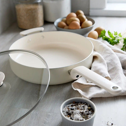 Rio Advanced Ceramic Nonstick 5-Quart Sauté Pan with Lid | Cream