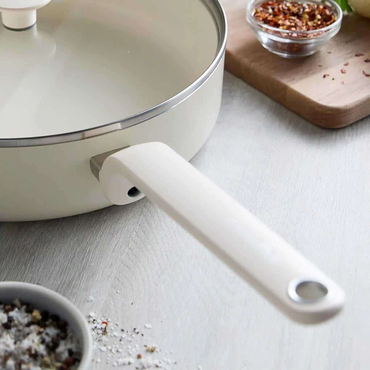 Rio Advanced Ceramic Nonstick 5-Quart Sauté Pan with Lid | Cream