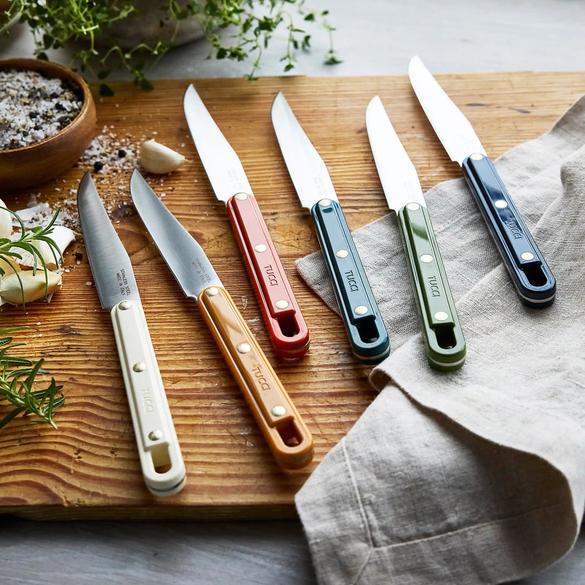 Stanley Tucci™ 6-Piece Steak Knife Set with Wood Tray | Multicolor