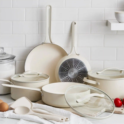 Nova Gallery Ceramic Nonstick 10-Piece Cookware Set | Cream