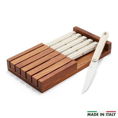 Stanley Tucci™ 6-Piece Steak Knife Set with Wood Tray | Carrara White