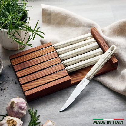 Stanley Tucci™ 6-Piece Steak Knife Set with Wood Tray | Carrara White