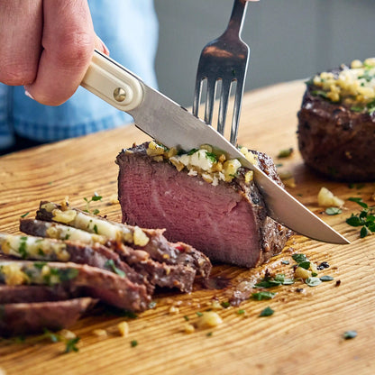 Stanley Tucci™ 6-Piece Steak Knife Set with Wood Tray | Carrara White