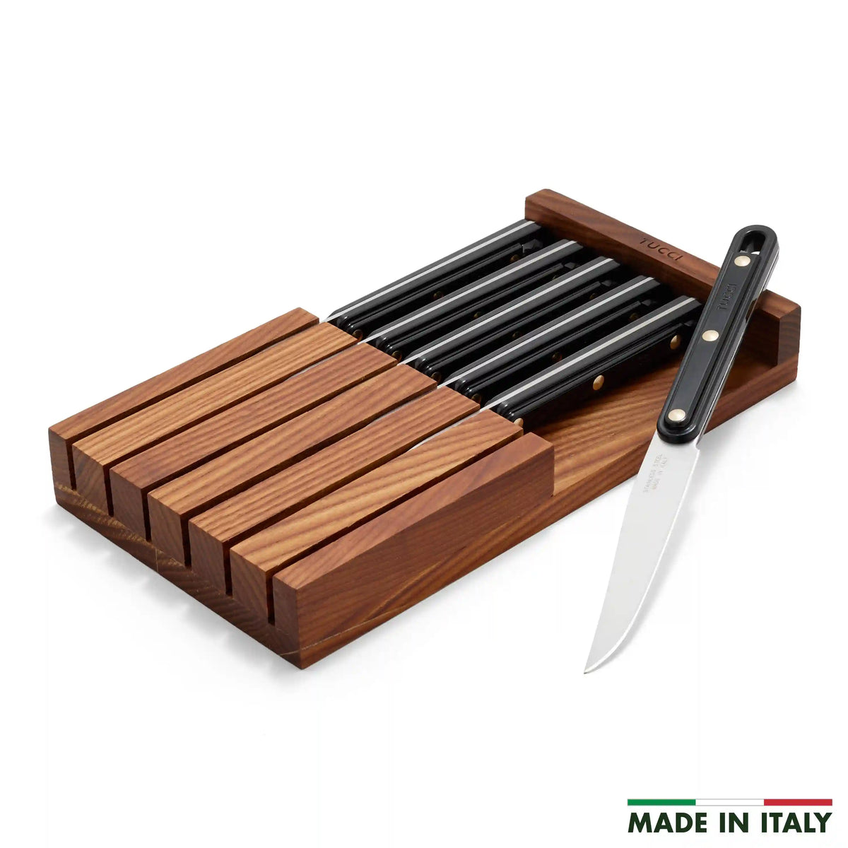 Stanley Tucci™ 6-Piece Steak Knife Set with Wood Tray | Milano Black