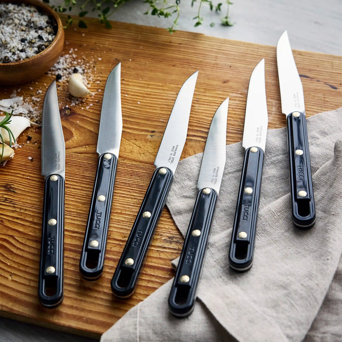 Stanley Tucci™ 6-Piece Steak Knife Set with Wood Tray | Milano Black