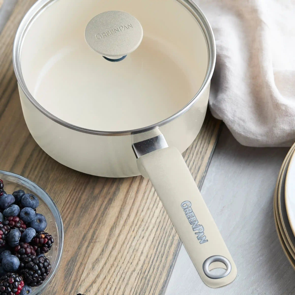 Rio Advanced Ceramic Nonstick 2-Quart Saucepan with Lid | Cream