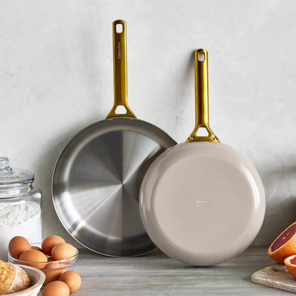 Reserve Pro Uncoated Stainless Steel 10" and 12" Frypan Set | Macadamia