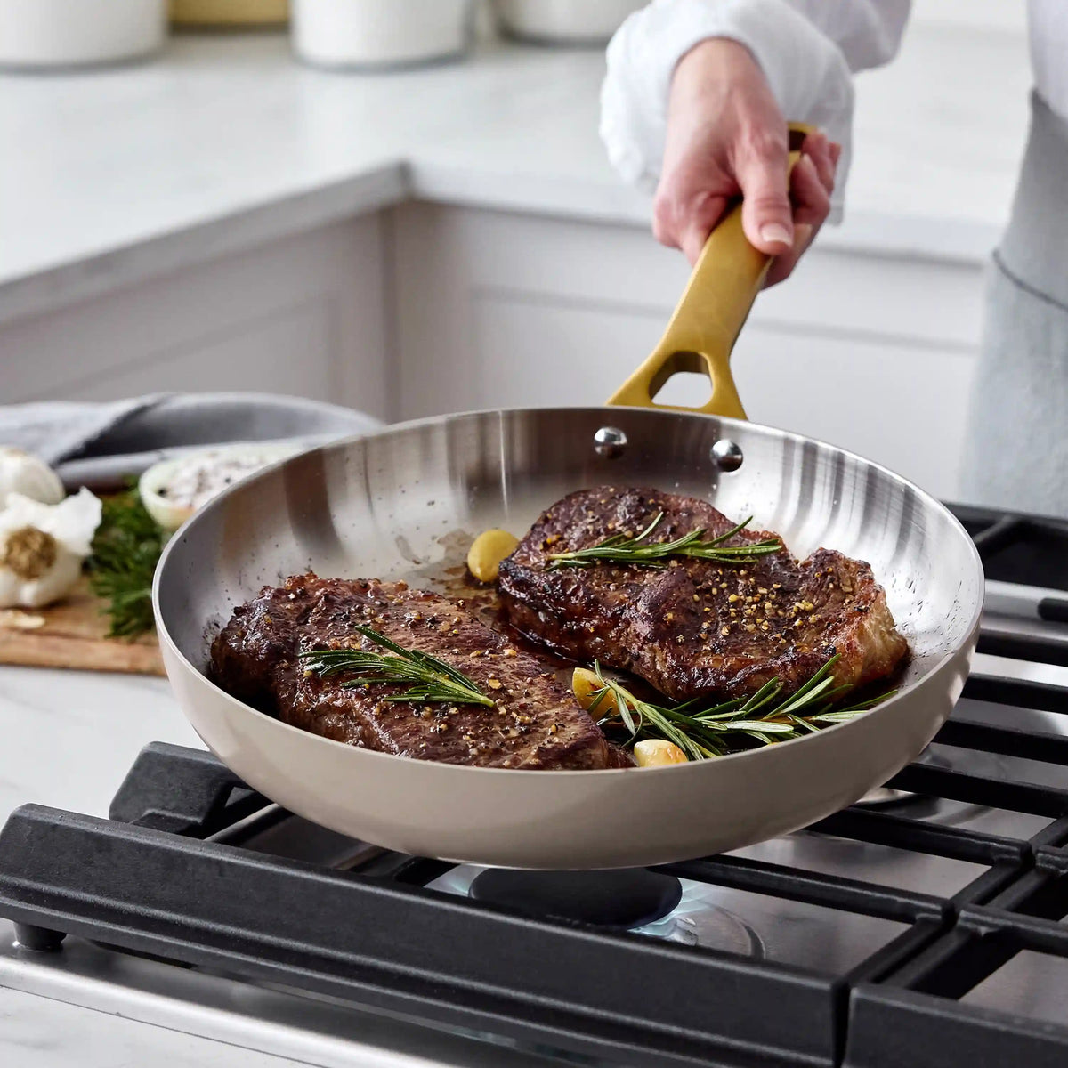 Reserve Pro Uncoated Stainless Steel 10" and 12" Frypan Set | Macadamia