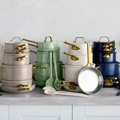 Reserve Pro Uncoated Stainless Steel 12-Piece Cookware Set | Macadamia