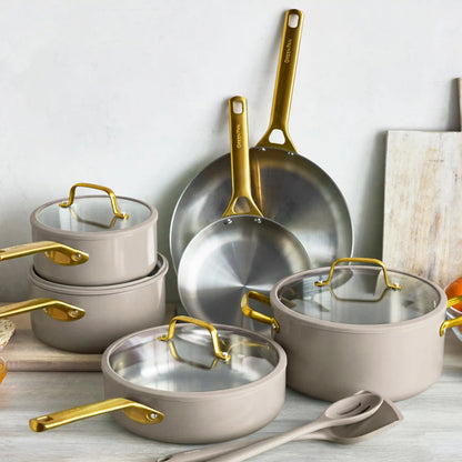 Reserve Pro Uncoated Stainless Steel 12-Piece Cookware Set | Macadamia