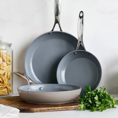 Valencia Pro Ceramic Nonstick 8", 9.5", and 11" Frypan Set | Taupe