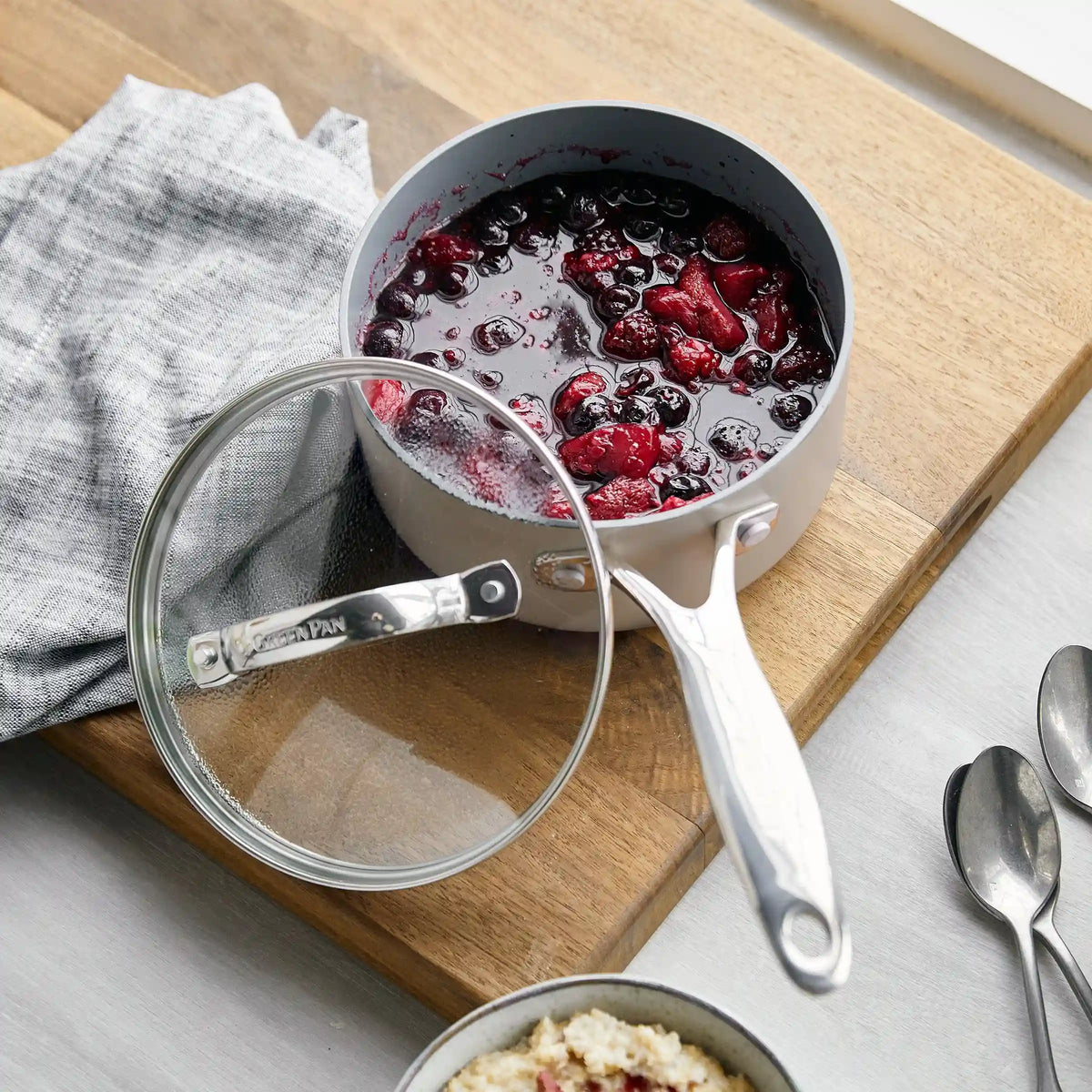 Valencia Pro Ceramic Nonstick 1.5-Quart and 3-Quart Saucepan Set with Lids | Taupe