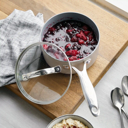 Valencia Pro Ceramic Nonstick 1.5-Quart and 3-Quart Saucepan Set with Lids | Taupe