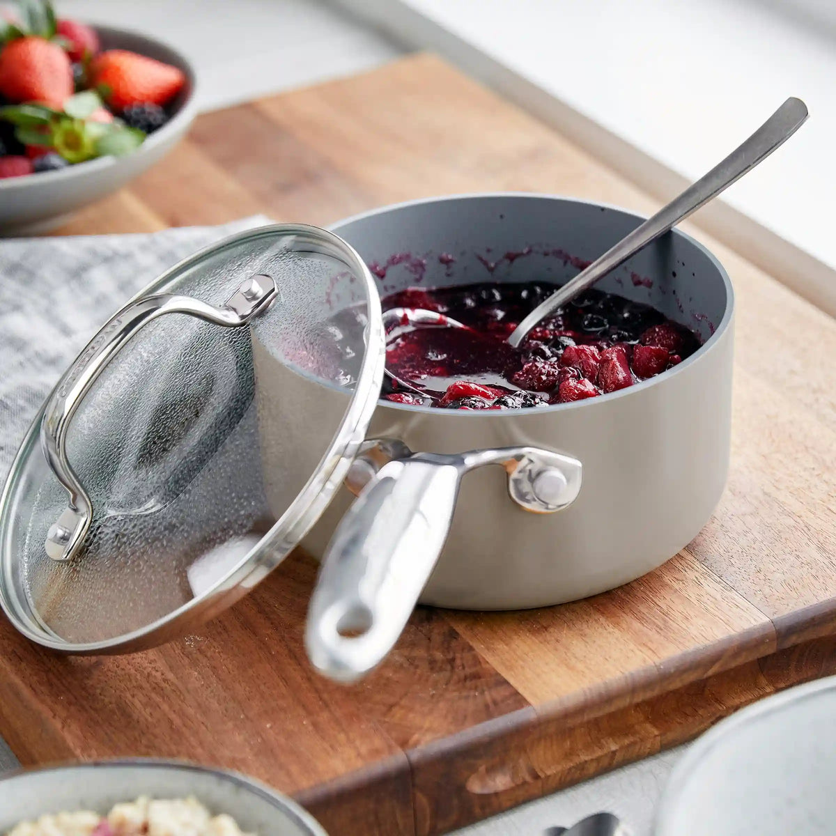 Valencia Pro Ceramic Nonstick 1.5-Quart and 3-Quart Saucepan Set with Lids | Taupe