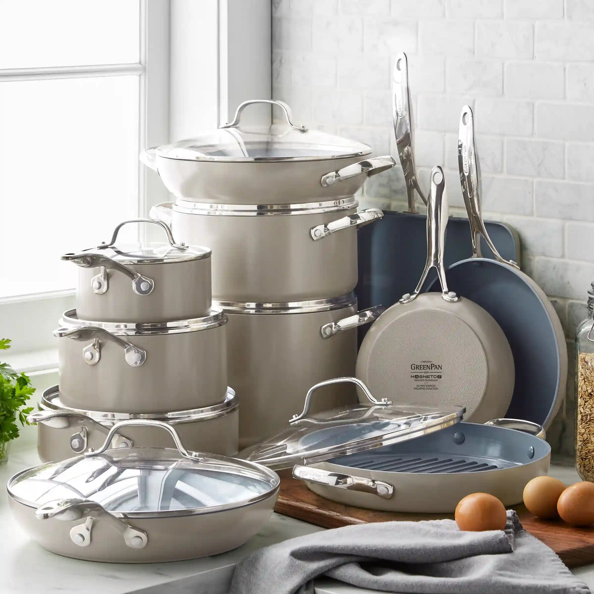 Valencia Pro Ceramic Nonstick 19-Piece Cookware Set | Taupe