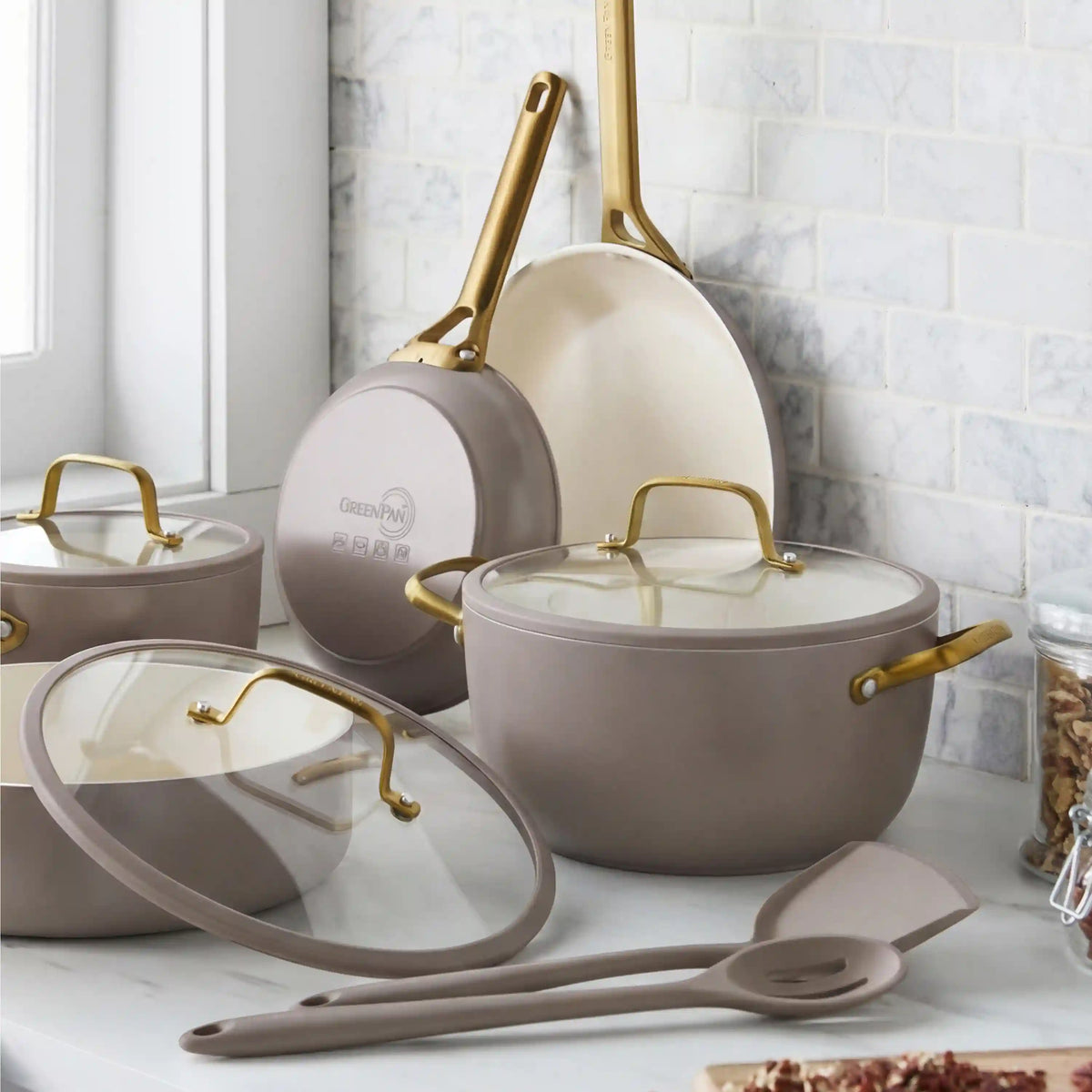 Reserve Pro Ceramic Nonstick 10-Piece Cookware Set | Latte