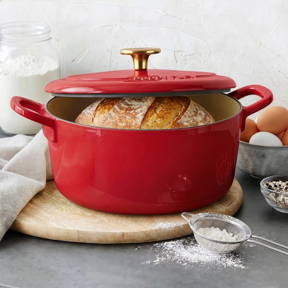 Bobby Flay by GreenPan 5.5-Quart Enameled Cast Iron Dutch Oven 3-Piece Set | Red