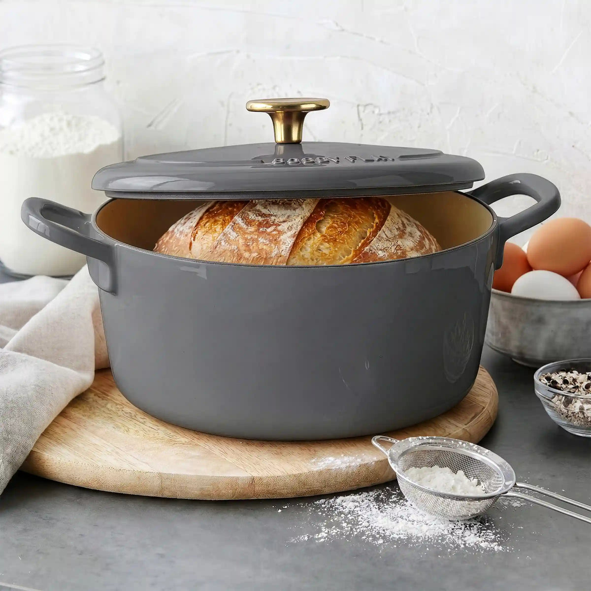 Bobby Flay by GreenPan 5.5-Quart Enameled Cast Iron Dutch Oven 3-Piece Set | Slate