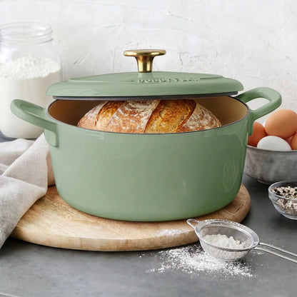 Bobby Flay by GreenPan 5.5-Quart Enameled Cast Iron Dutch Oven 3-Piece Set | Sage