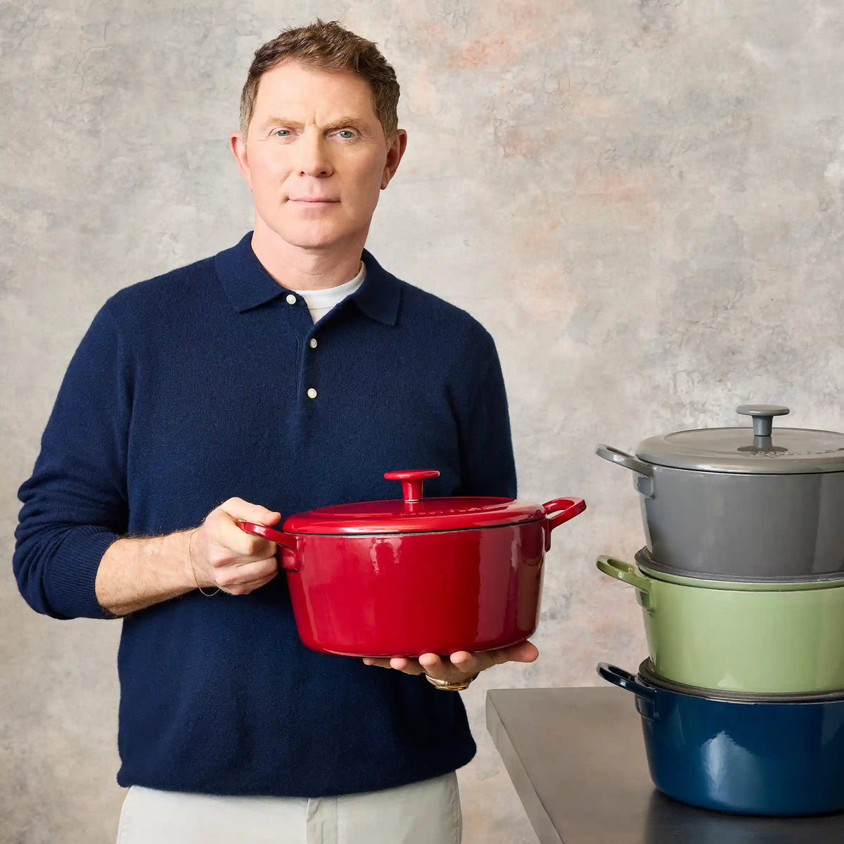 Bobby Flay by GreenPan 5.5-Quart Enameled Cast Iron Dutch Oven 3-Piece Set | Sage