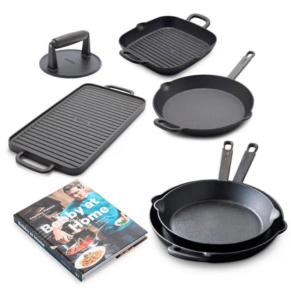 Bobby Flay by GreenPan 6-Piece Cast Iron Set with Bobby at Home Cookbook