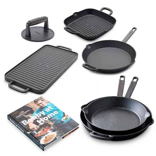 Bobby Flay by GreenPan 6-Piece Cast Iron Set with Bobby at Home Cookbook