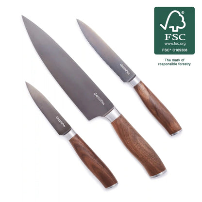 Premiere Titanium Cutlery 3-Piece Knife Set with Walnut Handles