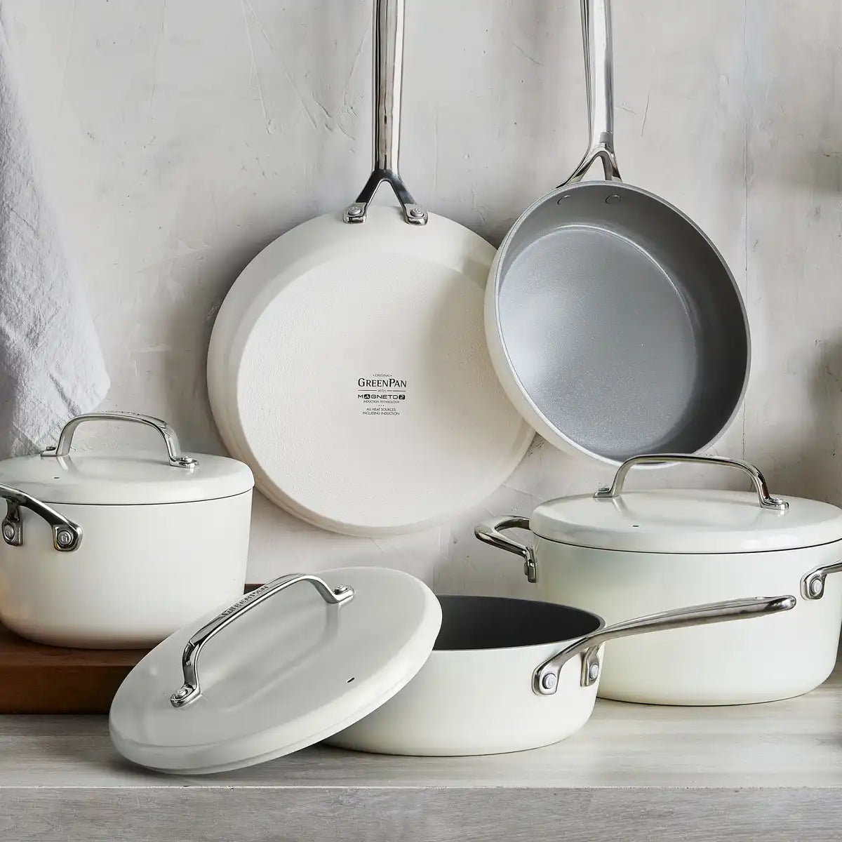 GP5 Colors Ceramic Nonstick 11-Piece Cookware Set with Mirror Handles | Cloud Cream
