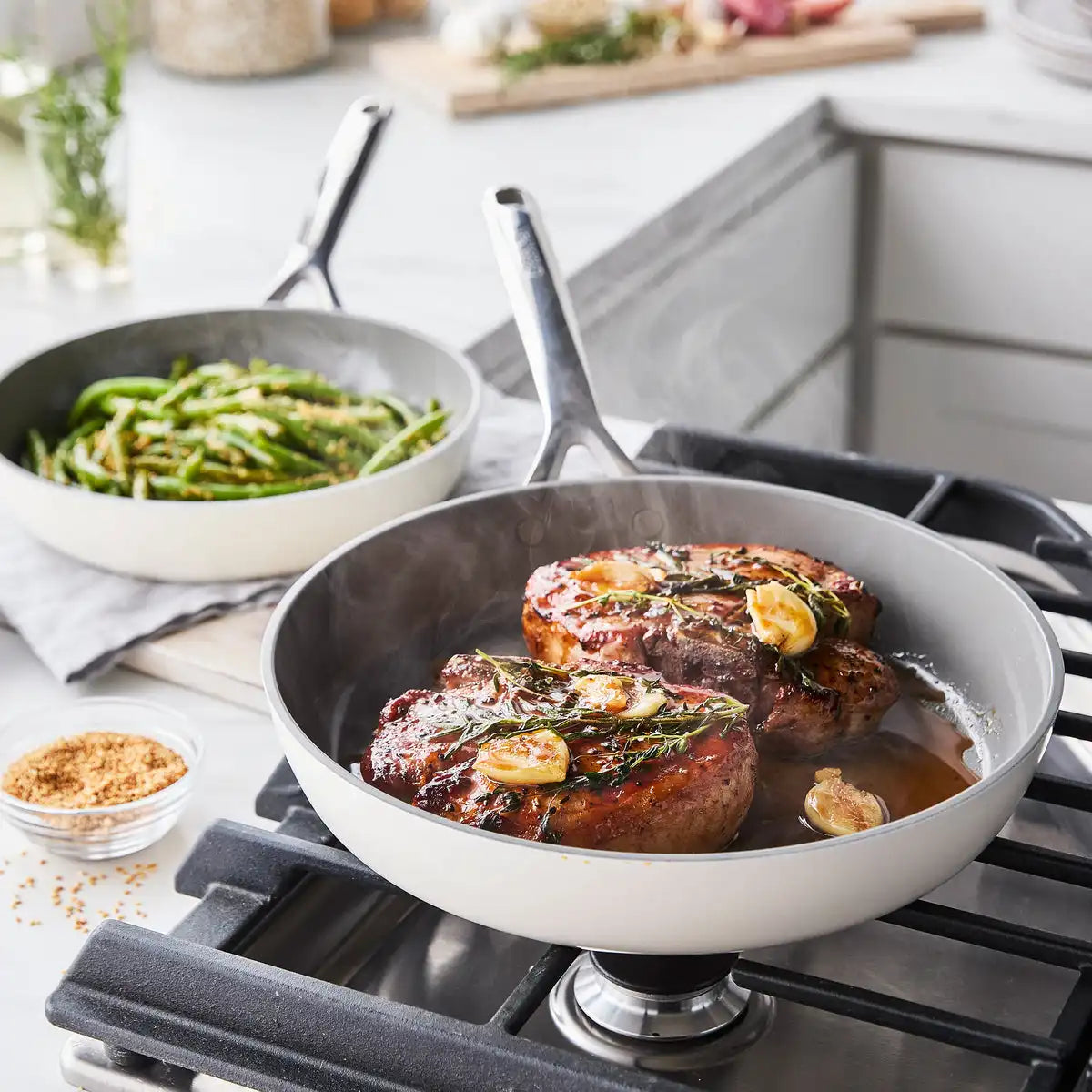 GP5 Colors Ceramic Nonstick 11-Piece Cookware Set with Mirror Handles | Cloud Cream