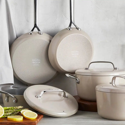 GP5 Colors Ceramic Nonstick 11-Piece Cookware Set with Mirror Handles | Taupe
