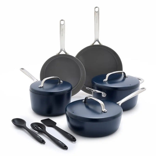 GP5 Colors Ceramic Nonstick 11-Piece Cookware Set with Mirror Handles | Oxford Blue