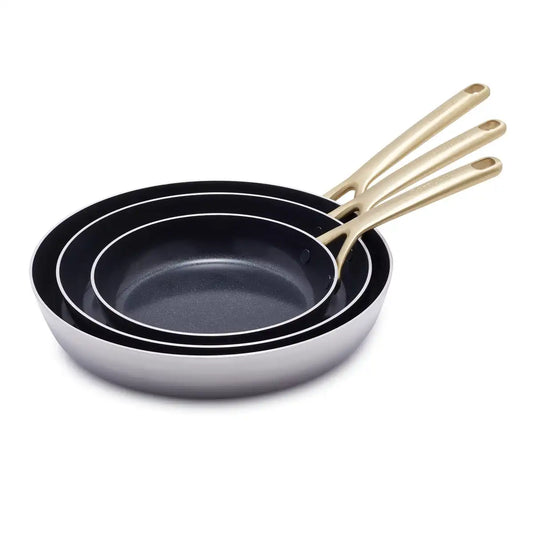 GP5 Stainless Steel 8", 10" and 12" Frypan Set | Champagne Handles