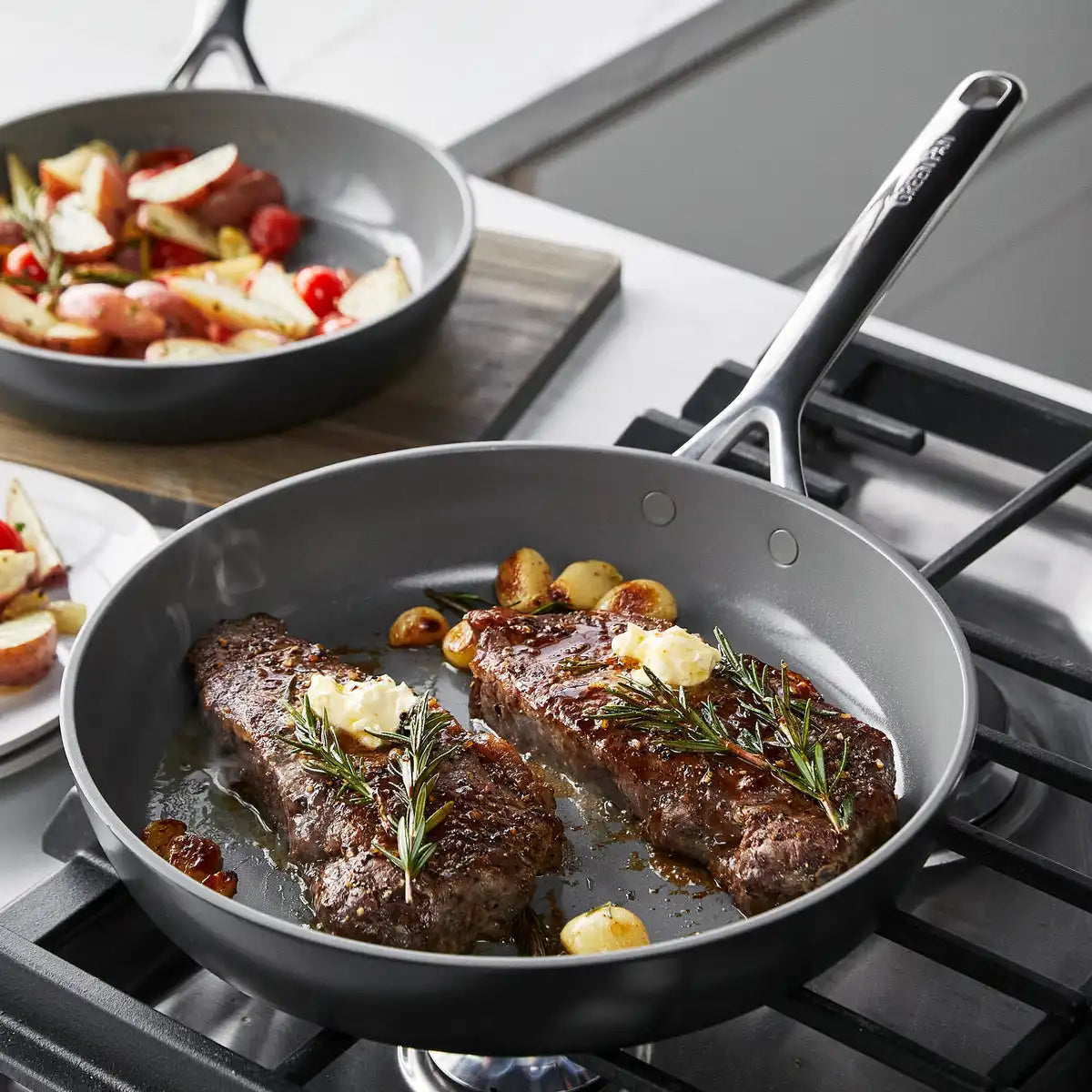 GP5 Colors Ceramic Nonstick 9.5" and 11" Frypan Set with Mirror Handles | Cocoa