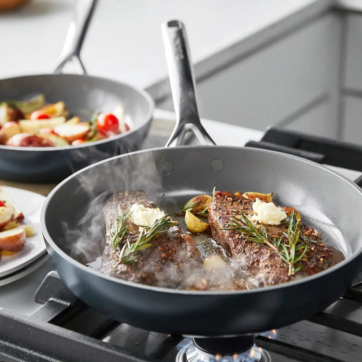 GP5 Colors Ceramic Nonstick 9.5" and 11" Frypan Set with Mirror Handles | Slate