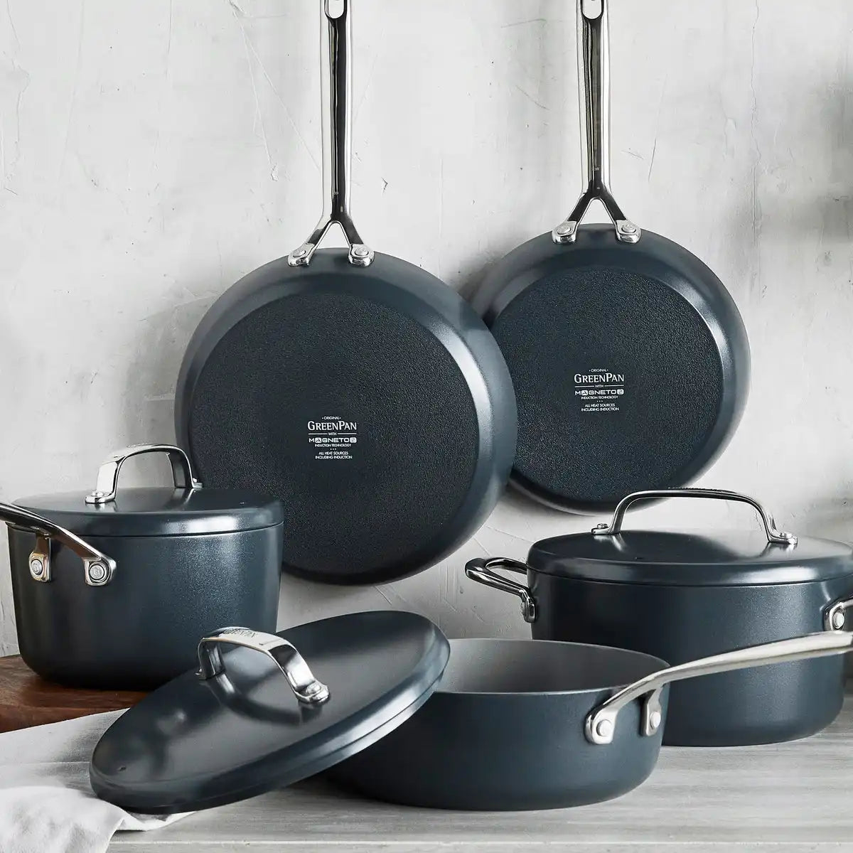 GP5 Colors Ceramic Nonstick 11-Piece Cookware Set with Mirror Handles | Slate