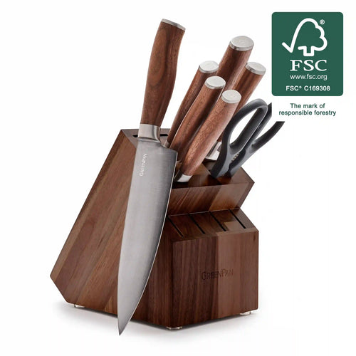 Premiere Titanium Cutlery 8-Piece Knife Block Set with Walnut Handles