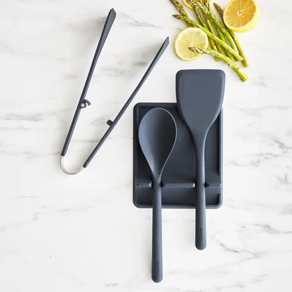 Platinum Silicone 4-Piece Utensil and Tool Rest Set | Gray