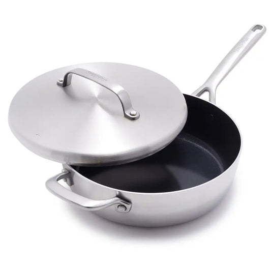 GP5 Stainless Steel 4-Quart Sauté Pan with Lid and Helper Handle | Mirror Handles