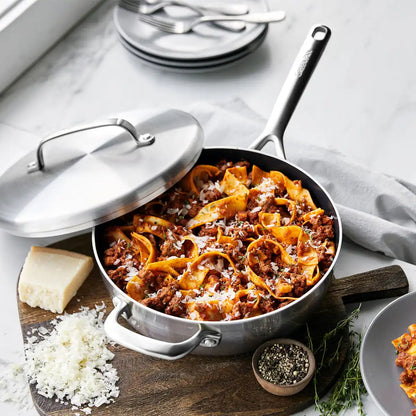 GP5 Stainless Steel 4-Quart Sauté Pan with Lid and Helper Handle | Mirror Handles