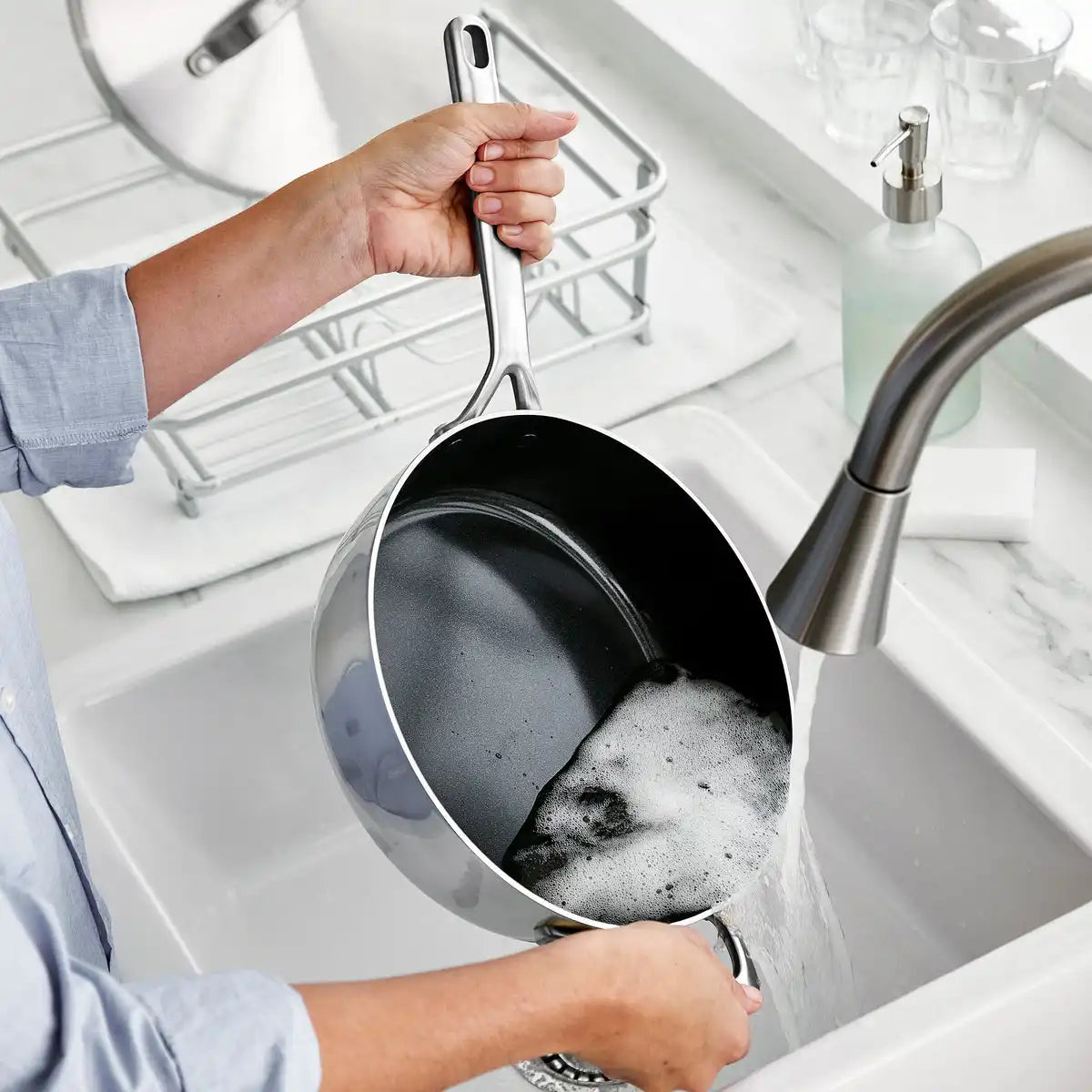 GP5 Stainless Steel 4-Quart Sauté Pan with Lid and Helper Handle | Mirror Handles