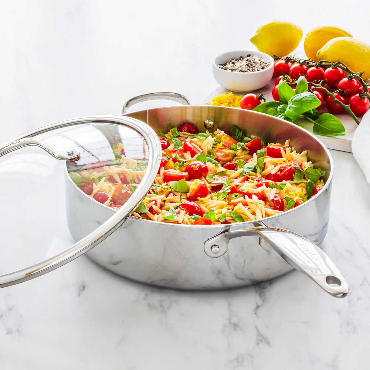 Valencia Pro Stainless Steel Uncoated 5-Quart Sauté Pan with Lid