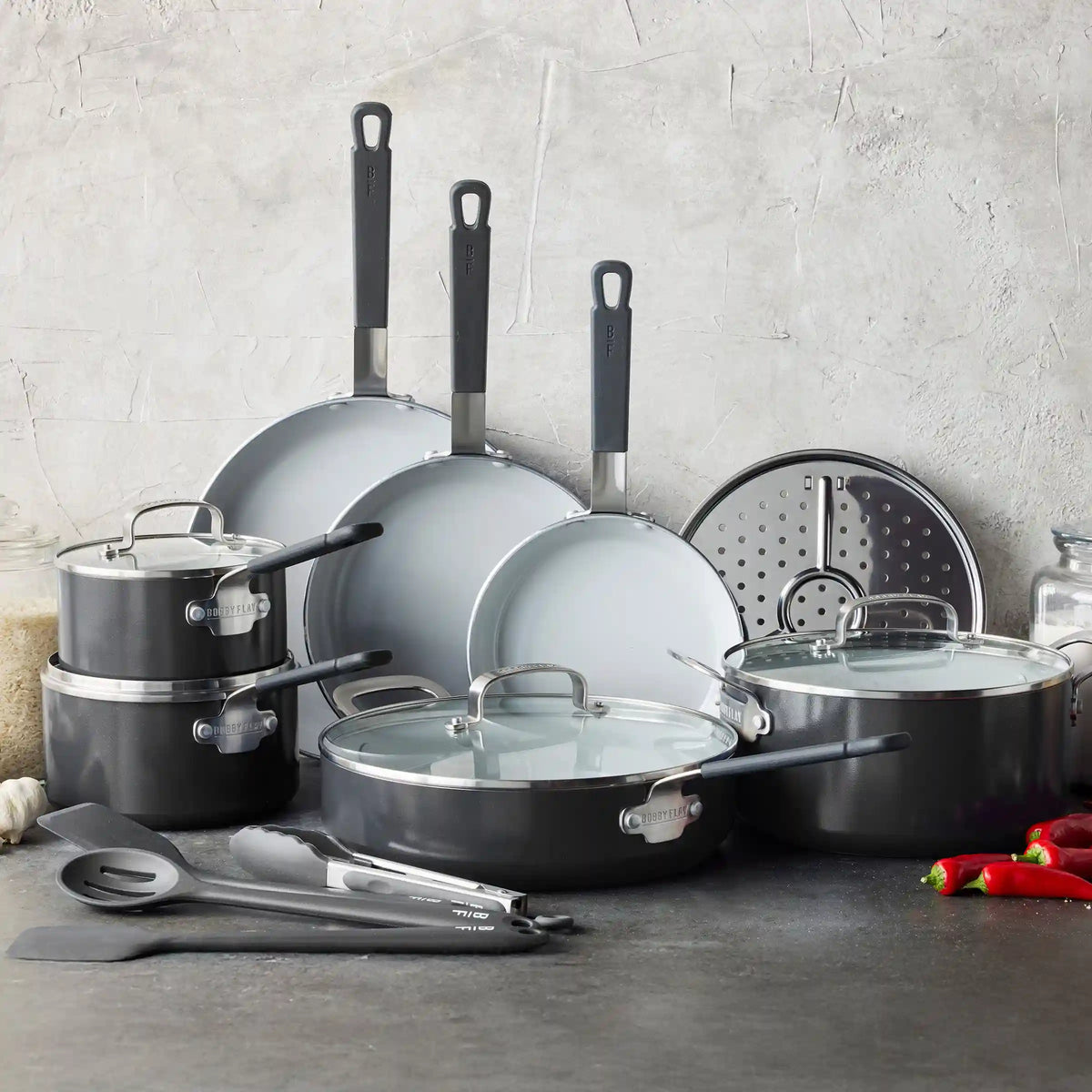 Bobby Flay by GreenPan Professional Ceramic Nonstick 16-Piece Cookware Set | Graphite