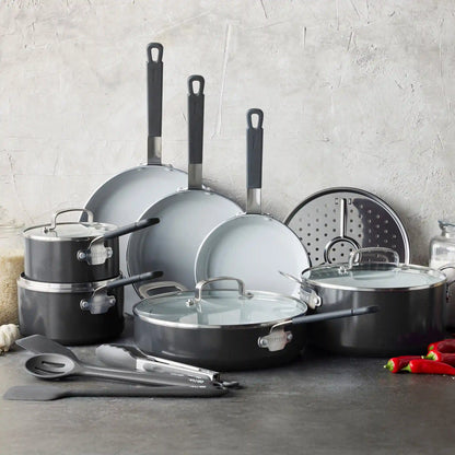Bobby Flay by GreenPan Professional Ceramic Nonstick 16-Piece Cookware Set | Graphite