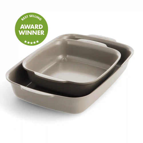 Premiere Ovenware Ceramic Nonstick 2-Piece Cake Pan Set | Taupe