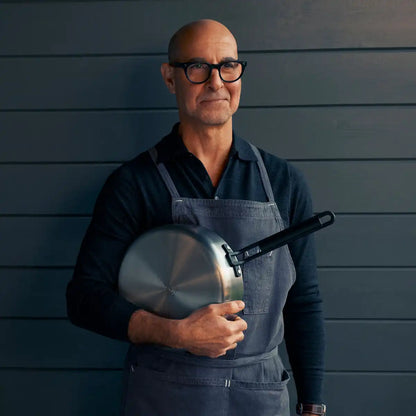 Stanley Tucci™ Stainless Steel Ceramic Nonstick 12" Frypan with Lid | Black Handle